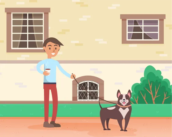 Boy walking with dog  Illustration