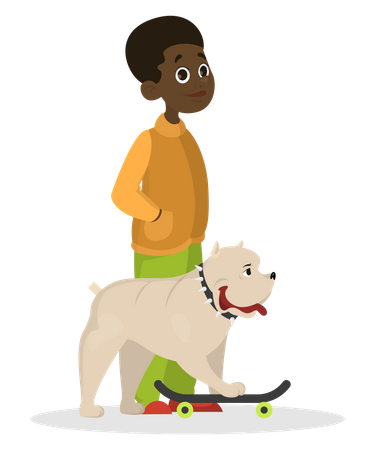 Boy walking with dog  Illustration