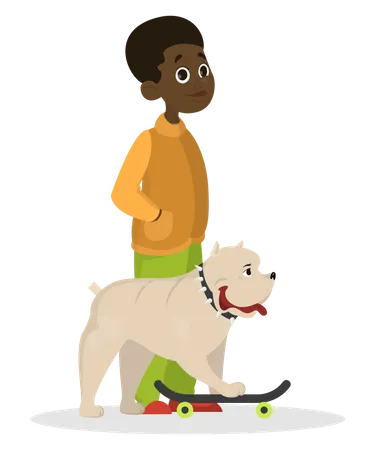 Boy walking with dog  Illustration