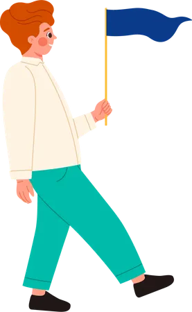 Boy walking with flag  Illustration