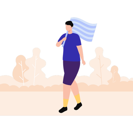 Boy walking with flag  Illustration