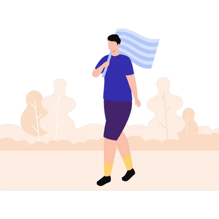 Boy walking with flag  Illustration