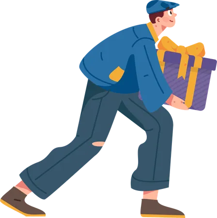 Boy walking with gift  Illustration