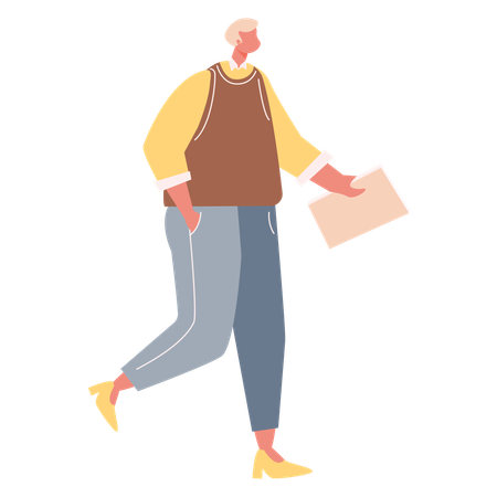 Boy walking with paper  Illustration