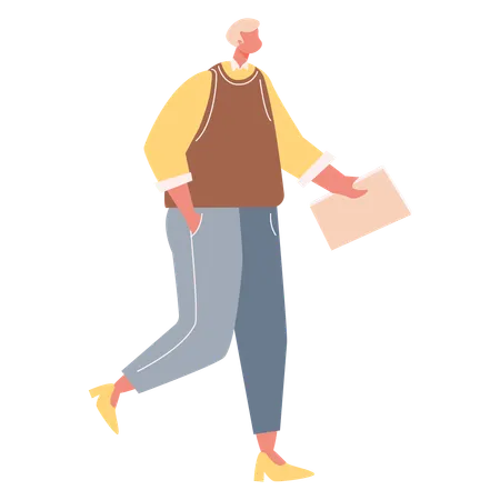 Boy walking with paper  Illustration