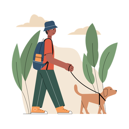 Boy walking with pet dog  일러스트레이션