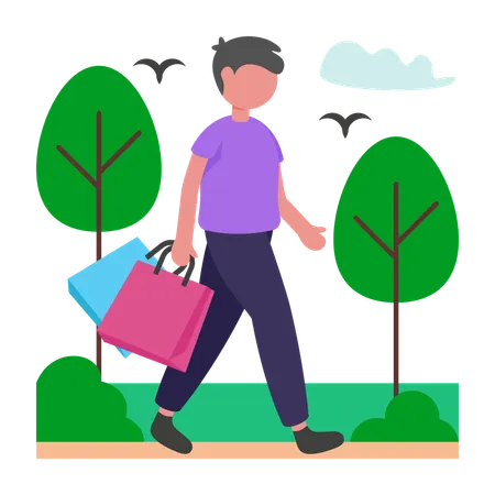Boy walking with shopping bags  Illustration