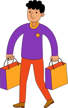 Boy walking with shopping bags  Illustration