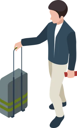 Boy walking with suitcase Illustration