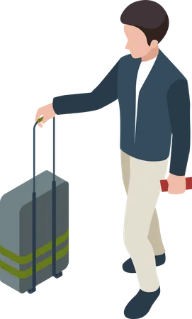 Boy walking with suitcase  Illustration