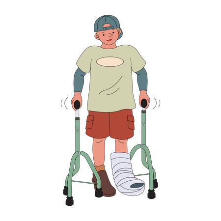 Boy walking with support of Eifel cane Illustration