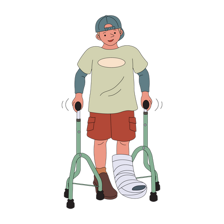 Boy walking with support of Eifel cane  Illustration