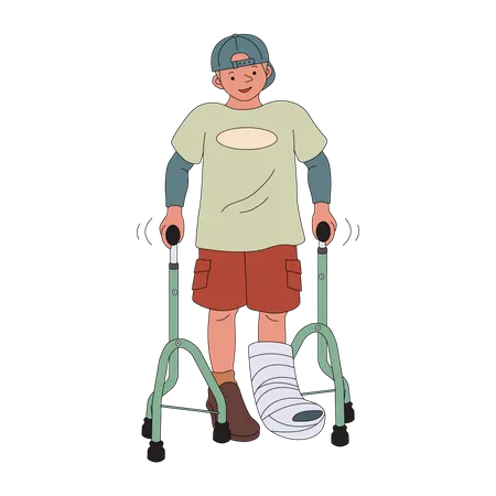 Boy walking with support of Eifel cane  Illustration