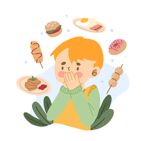 Boy wants to eat junk food  Illustration