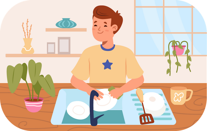 Boy Wash dishes  Illustration