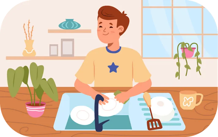 Boy Wash dishes  Illustration