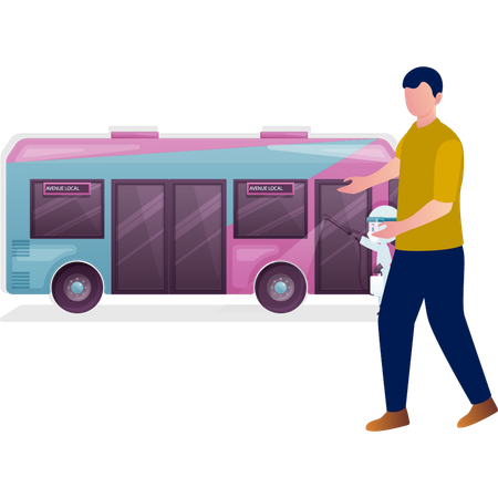 Boy washing bus  Illustration