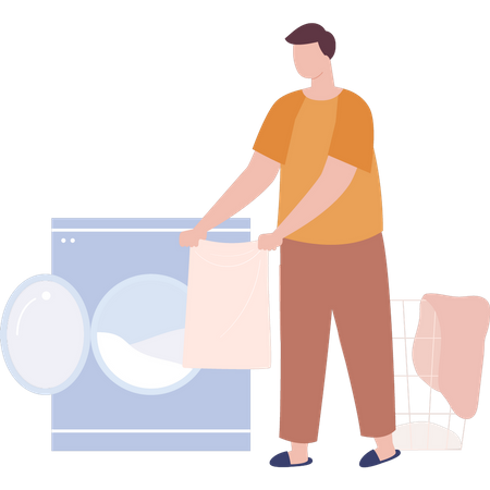 Boy washing clothes in machine  イラスト