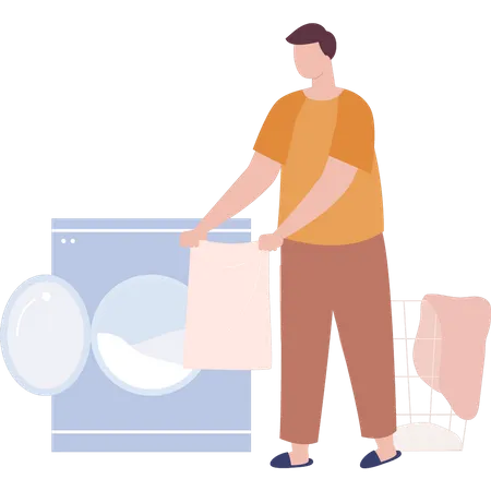 Boy washing clothes in machine  Illustration