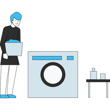 Boy washing clothes using washing machine  Illustration