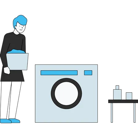 Boy washing clothes using washing machine Illustration