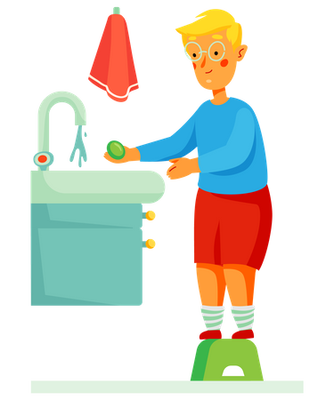 Boy washing his hands Illustration