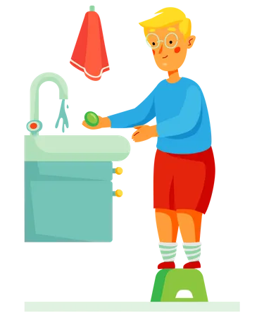 Boy washing his hands Illustration