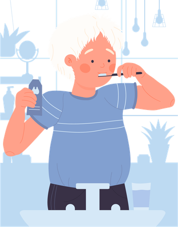 Boy washing tooth  Illustration