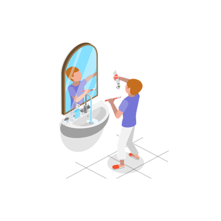 Boy washing tooth  Illustration