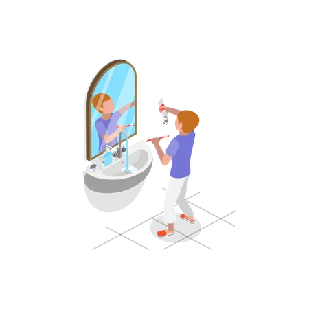 Boy washing tooth  Illustration