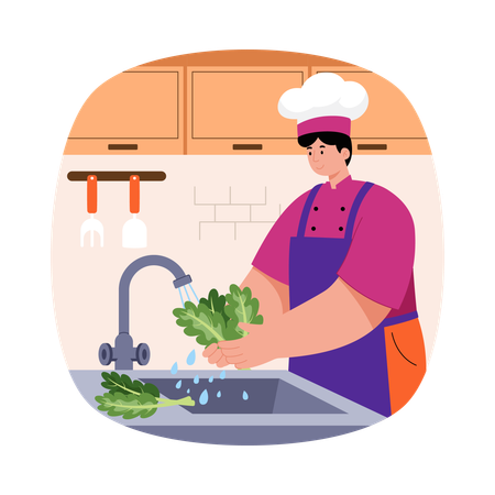 Boy washing Vegetables  Illustration