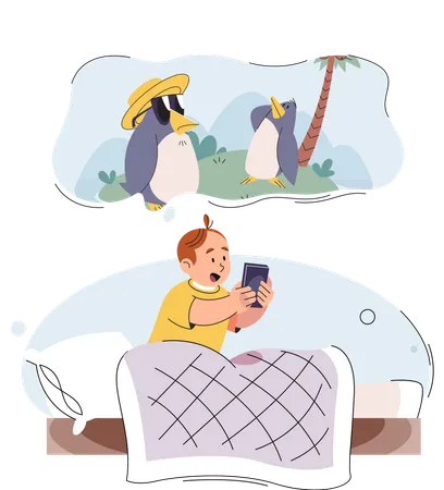 Boy watching cartoon on phone  Illustration