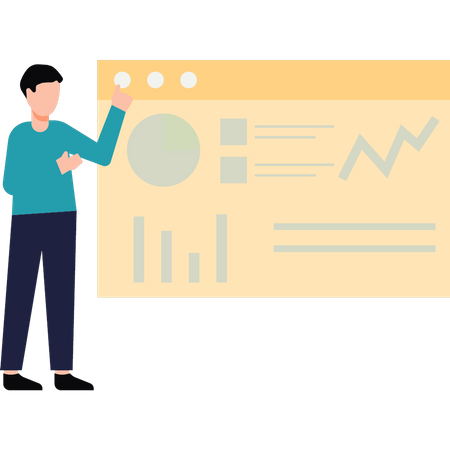 Boy watching chart graph presentation  Illustration