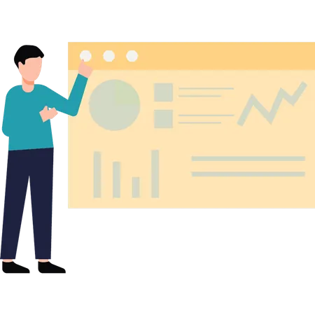 Boy watching chart graph presentation  Illustration