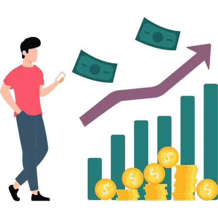 Boy watching dollar rise  Illustration