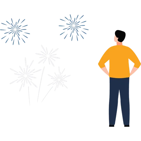 Boy watching fireworks on holiday  Illustration