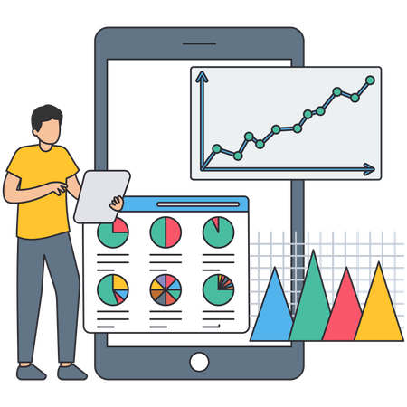 Boy watching Market dashboard  Illustration