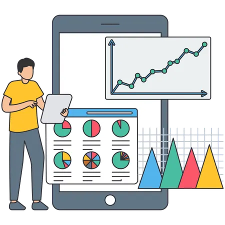 Boy watching Market dashboard  Illustration