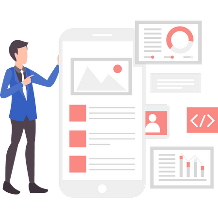 Boy watching mobile app programming  Illustration