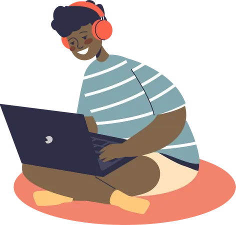 Boy watching movie on laptop Illustration