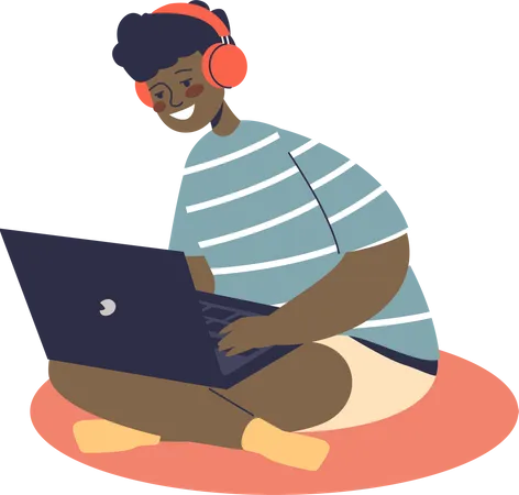 Boy watching movie on laptop  Illustration