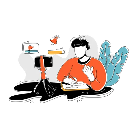 Boy watching online video and learning stuff  Illustration