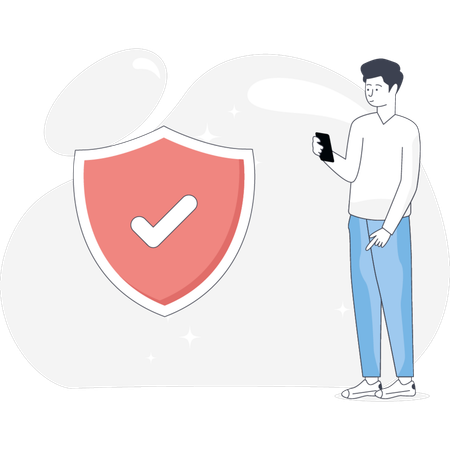 Boy watching Protection Shield in mobile  Illustration