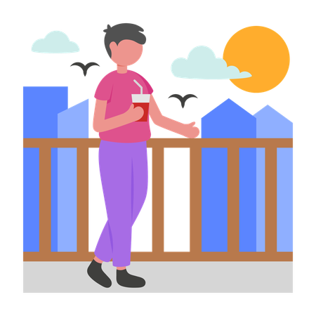 Boy watching sun rise  Illustration