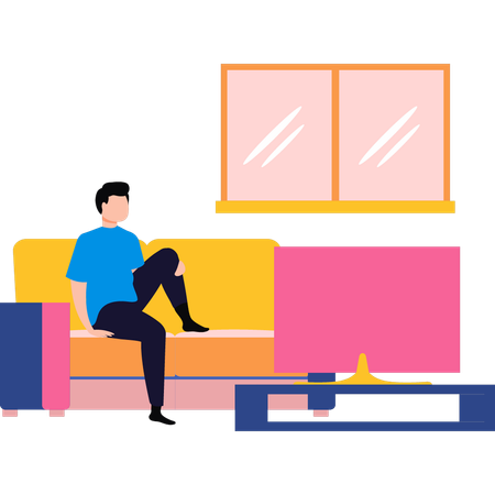 Boy watching television at home  Illustration