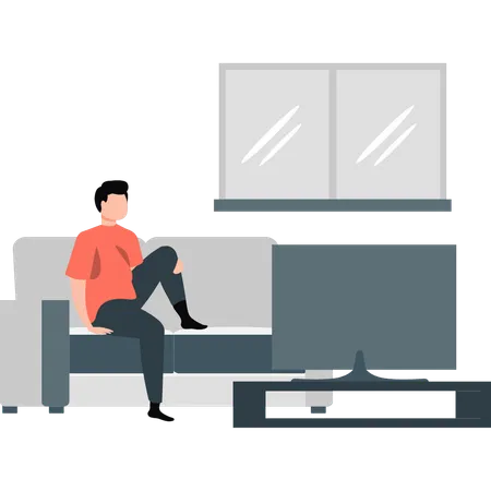 Boy watching television in leisure time  Illustration