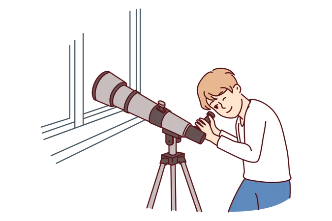 Boy watching through telescope  Illustration