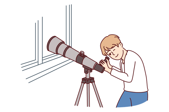 Boy watching through telescope  Illustration