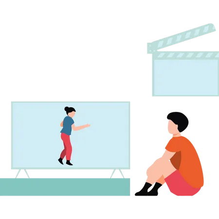 Boy watching TV Illustration