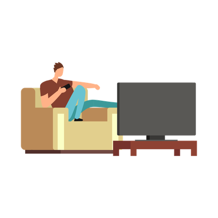 Boy watching tv at home  Illustration